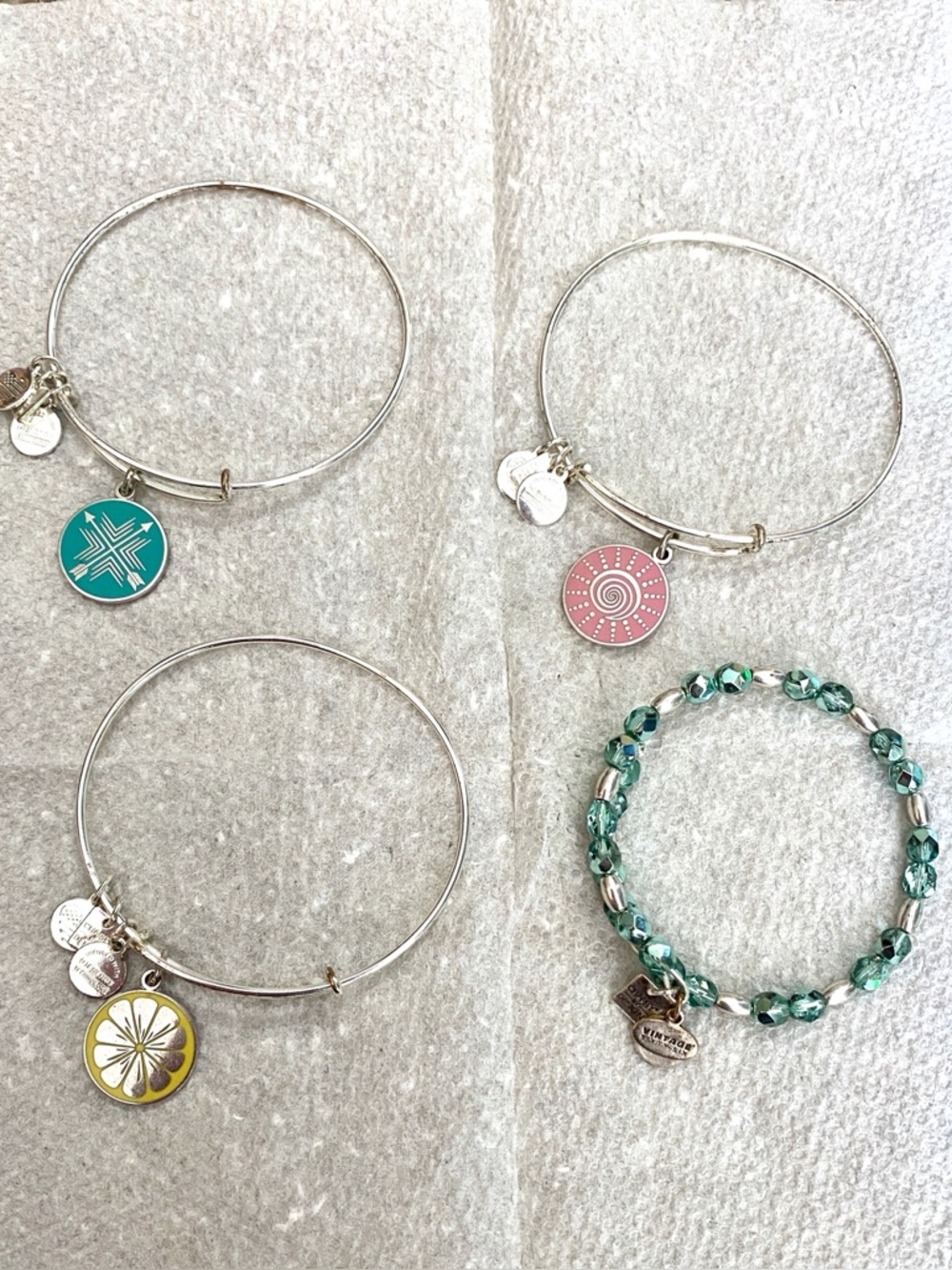 Alex and Ani Teal, Pink, Yellow and Aqua Bracelet Set